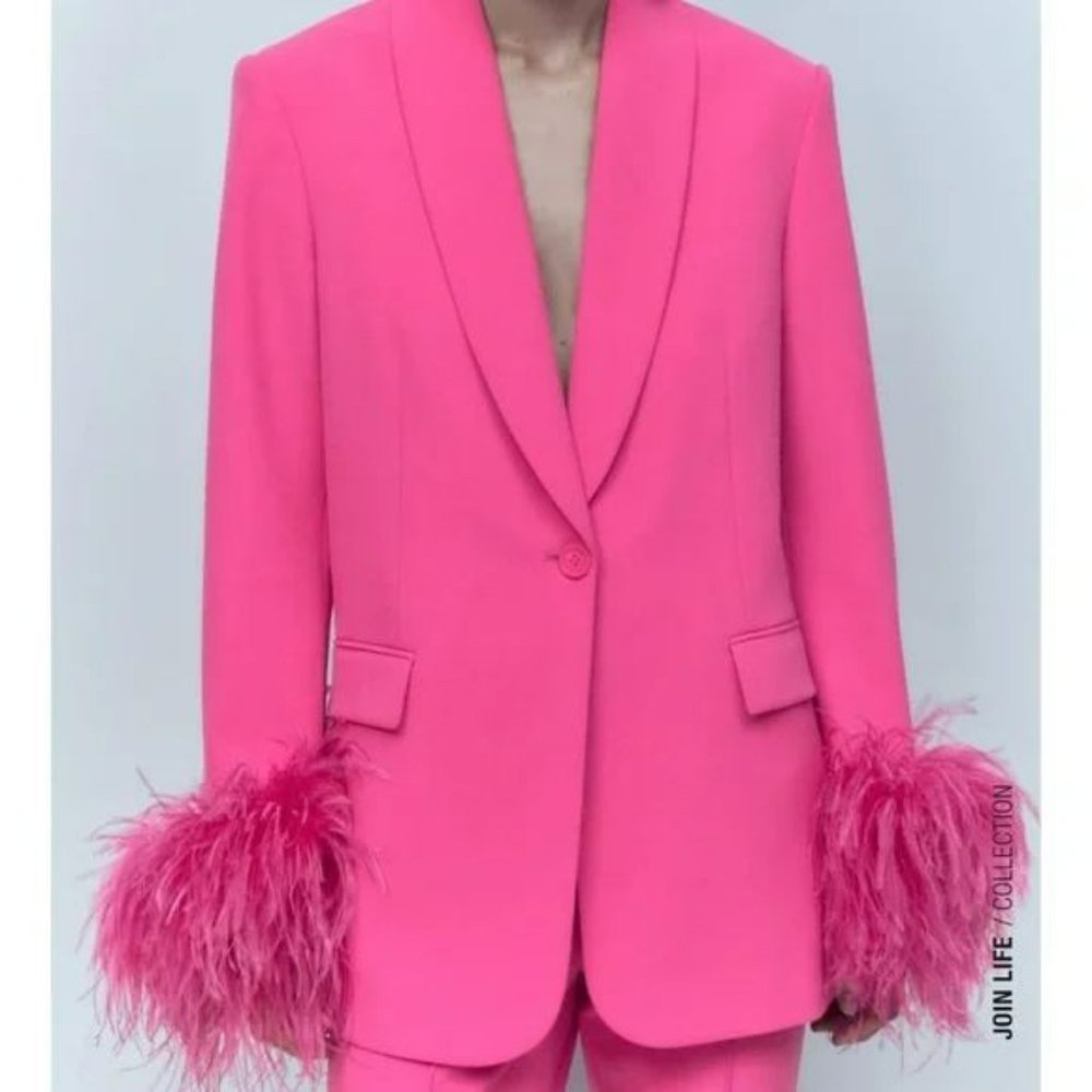 ZARA FEATHER BLAZER PINK - Picture 3 of 8